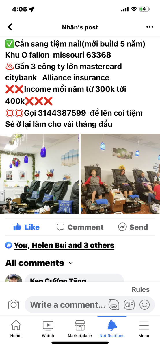 Chau nail-Bán tiệm nail Missouri